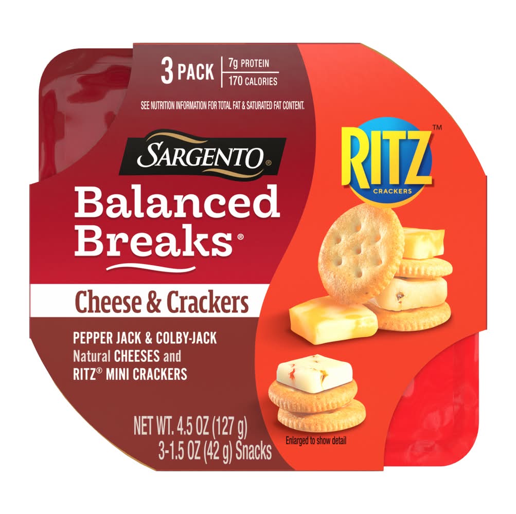 Sargento Balanced Breaks Cheese & Crackers, Pepper Jack & Colby-Jack (3 x 1.5 oz)