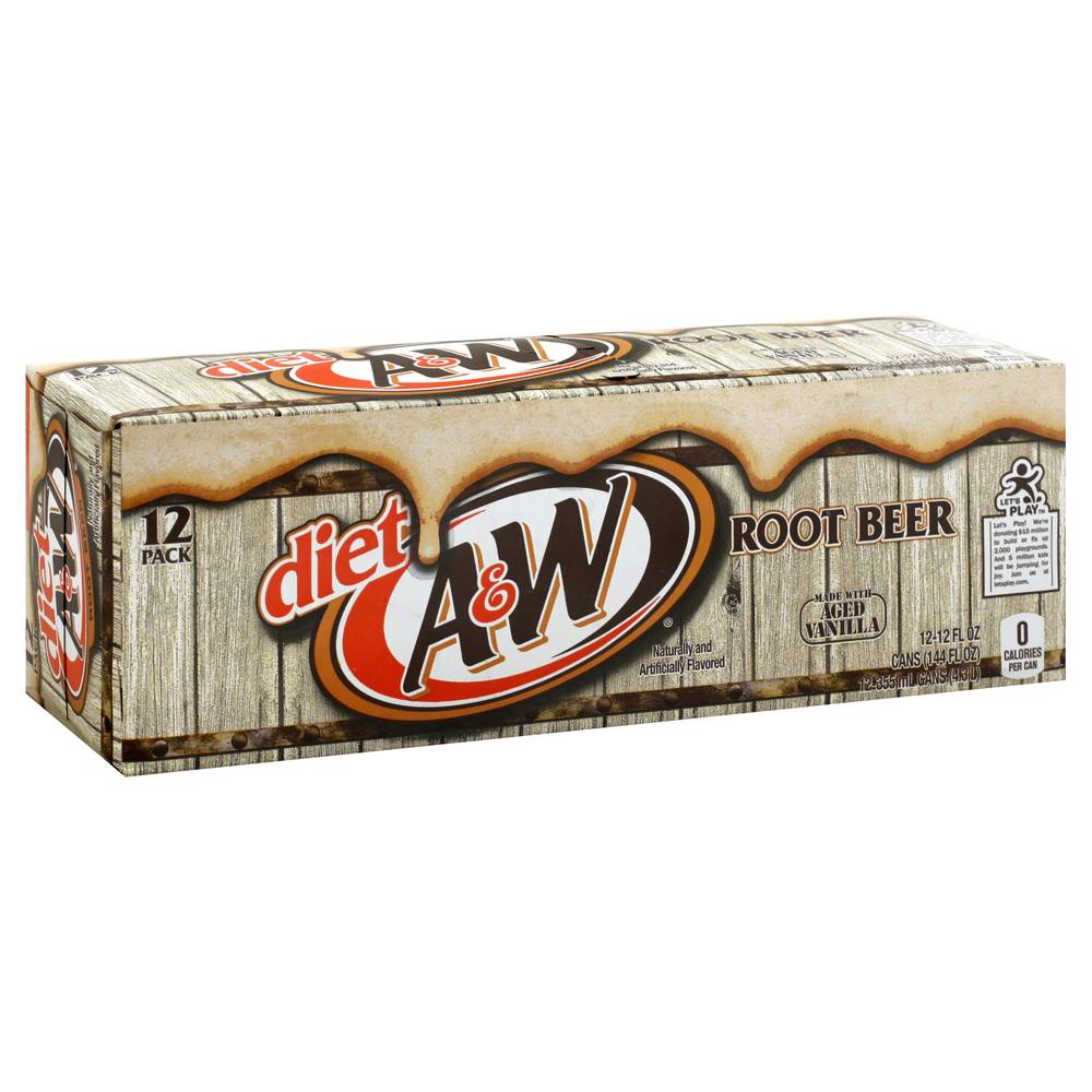 A & W Diet Root Beer Cans 12 fl oz (12 oz x 12 ct)