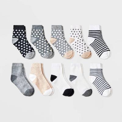 Girls' 10pk Lightweight Ankle Striped & Dotted Socks - Cat & Jack™ Gray M