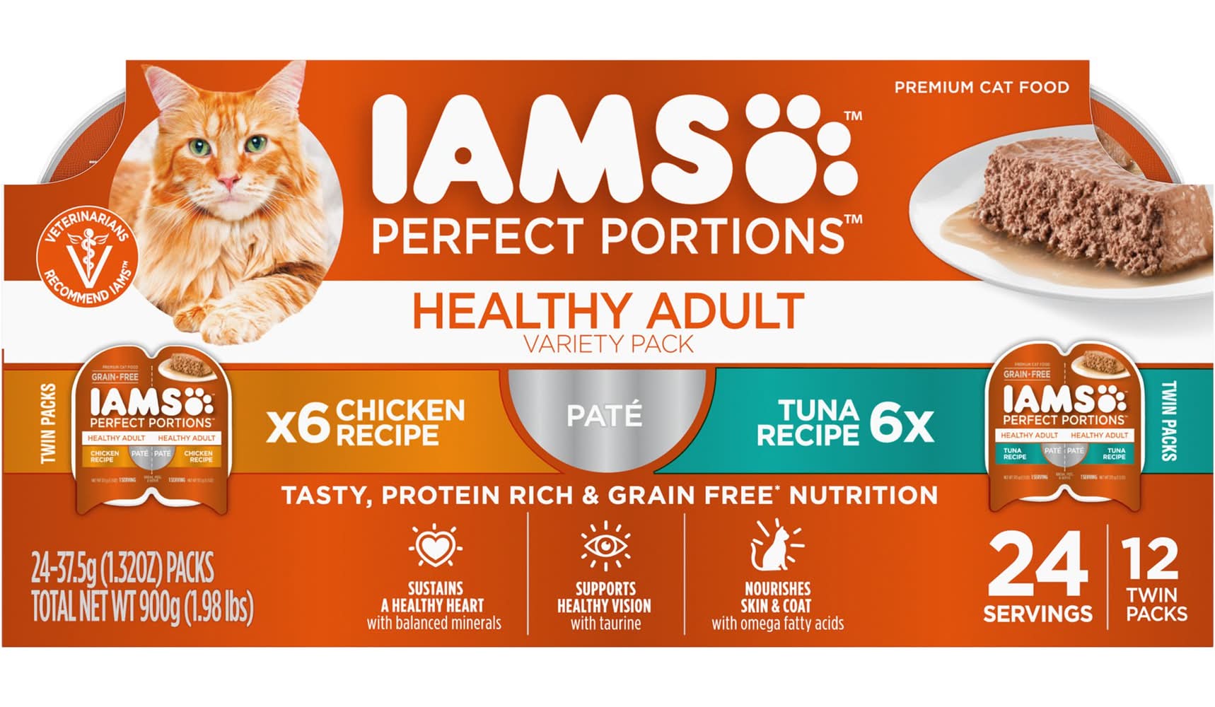 IAMS™ Perfect Portions Healthy Adult Wet Cat Food - Pate, Variety Pack, 12 CT, 31.7 OZ (Flavor: Chicken & Tuna, Color: Assorted, Size: 24 Count)