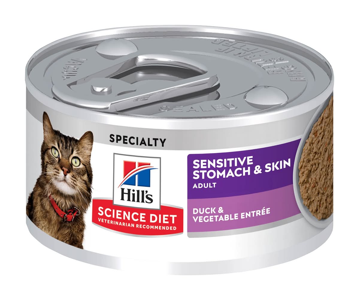 Hill's Science Diet Adult Wet Cat Food - Sensitive Stomach & Skin Entree, 2.9 Oz (Flavor: Duck & Vegetable, Size: 2.9 Oz)