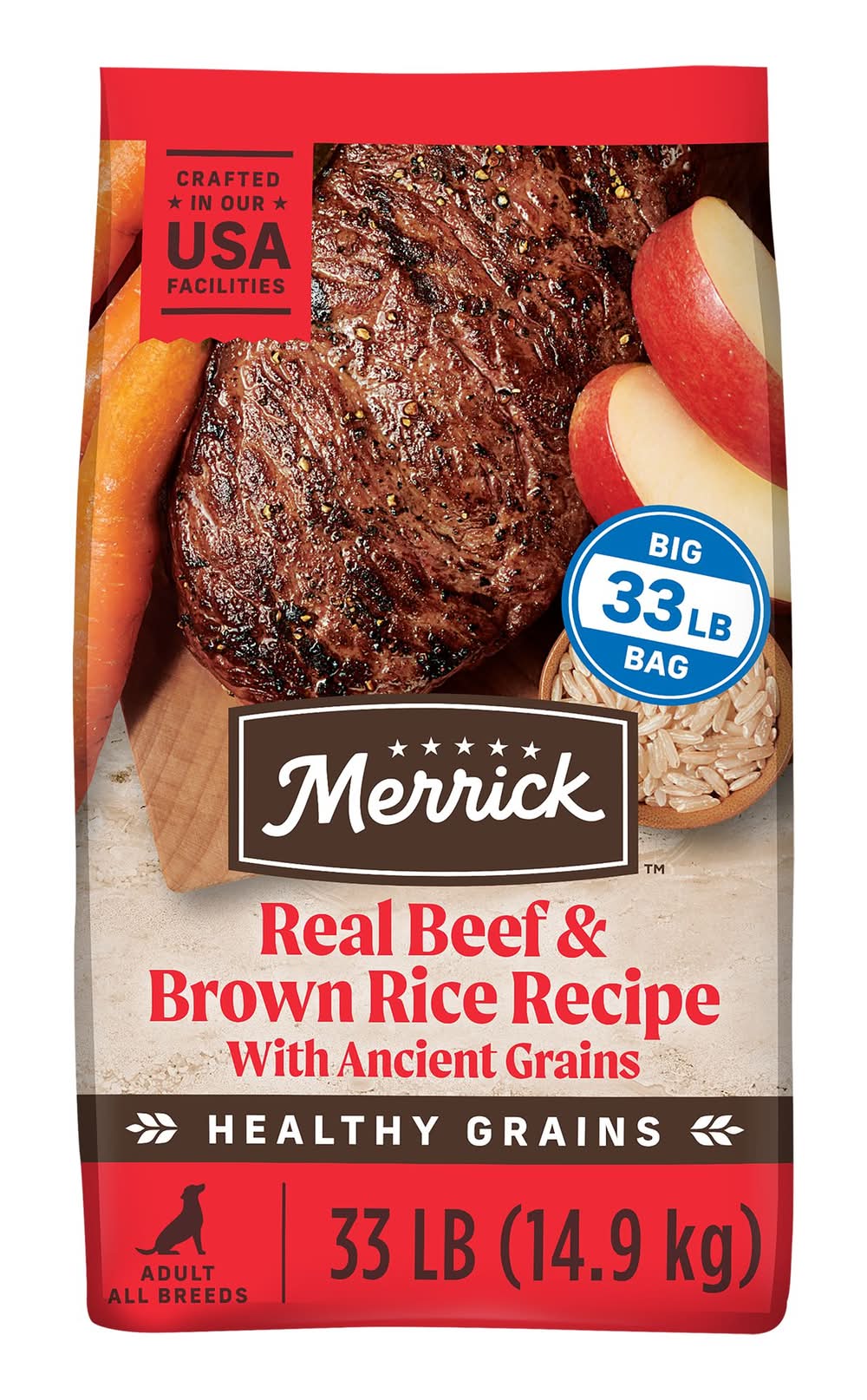 Merrick® Healthy Grains® Adult Dry Dog Food - Natural, Beef & Brown Rice with Ancient Grains (Flavor: Beef & Brown Rice, Size: 33 Lb)