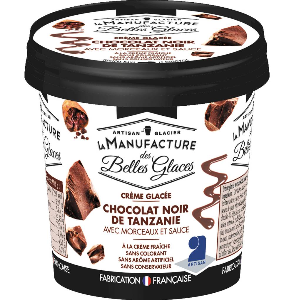 La Manufacture des Belles Glaces - Crème glacée au chocolat noir de tanzanie avec morceaux et sauce (78g)