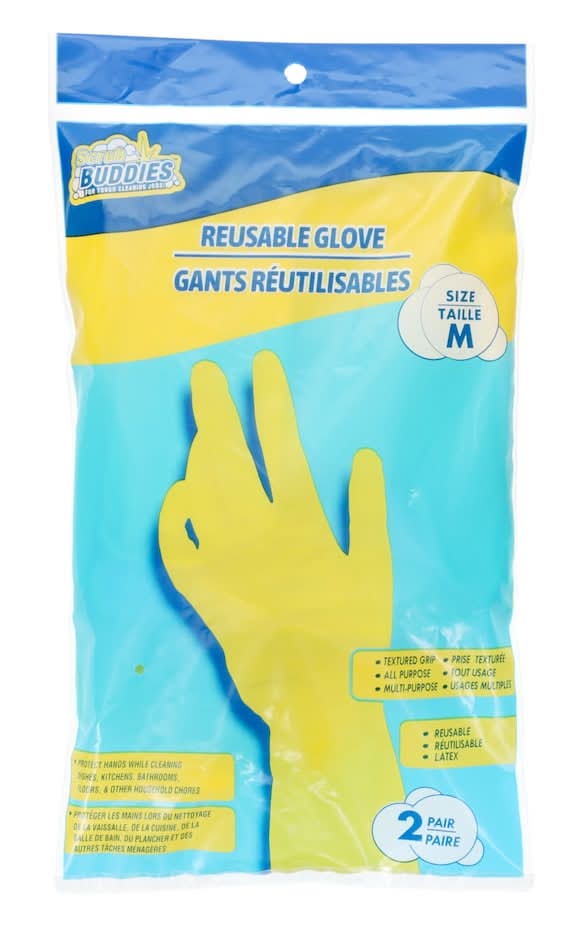 Scrub Buddies Reusable Latex Gloves, M, Yellow