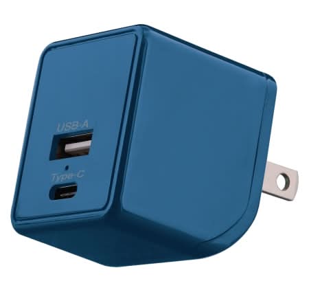 USB & USB-C Dual Wall Charger 3.1 Amp Blue