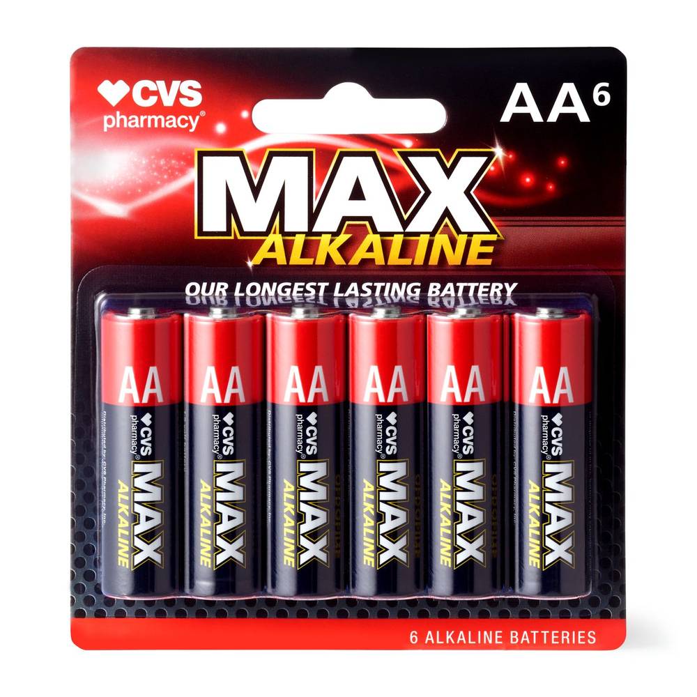 Cvs Max Alkaline Batteries, Aa, 1.5 Volt, 6 Ct