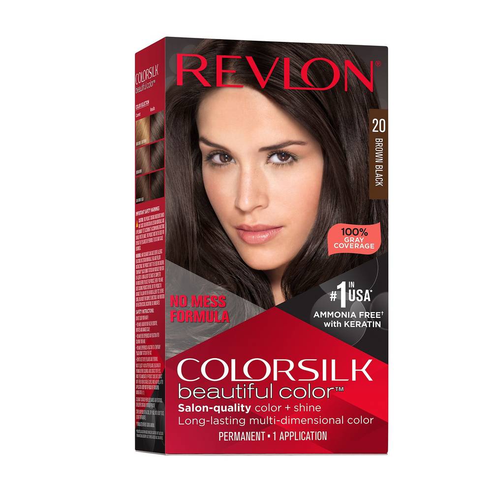 Revlon Colorsilk Beautiful Color Permanent Hair Color, 020 Brown Black