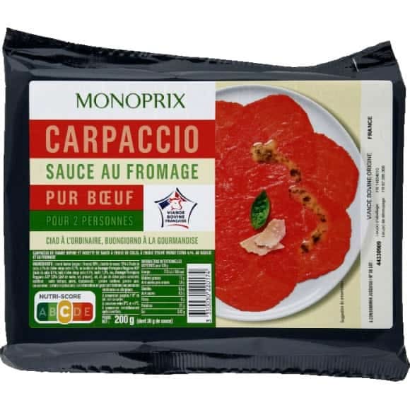 Monoprix - Carpaccio de bœuf sauce huile d'olive basilic et parmesan (200g)