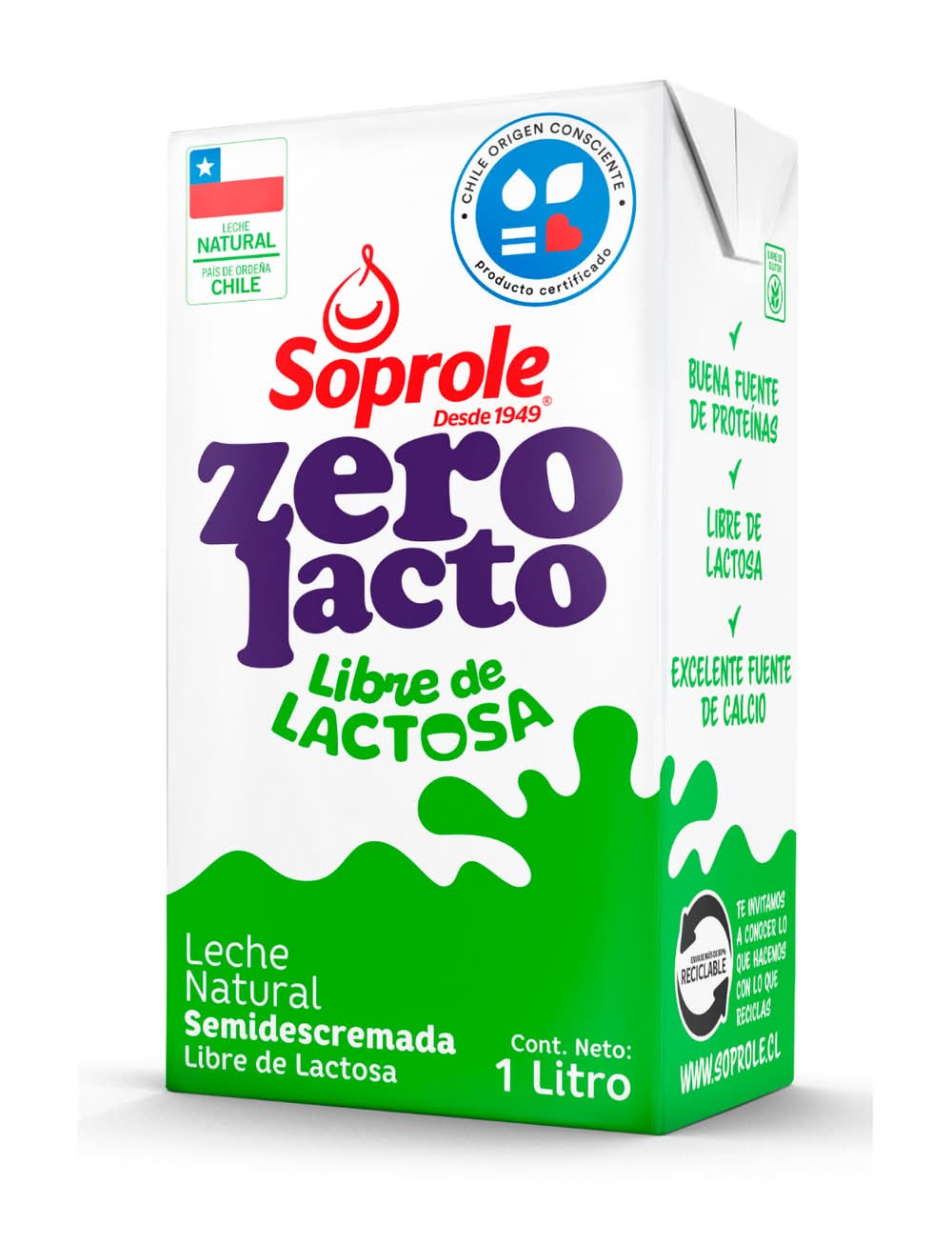 Soprole · Zerolacto leche natural semidescremada (1 L)