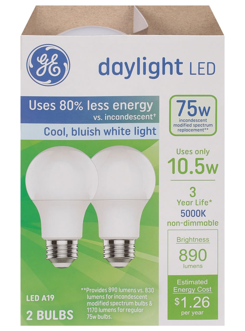 General Electric A19 Day Light 890 Lumens Led Bulbs 75 W, Soft White (2 pack)