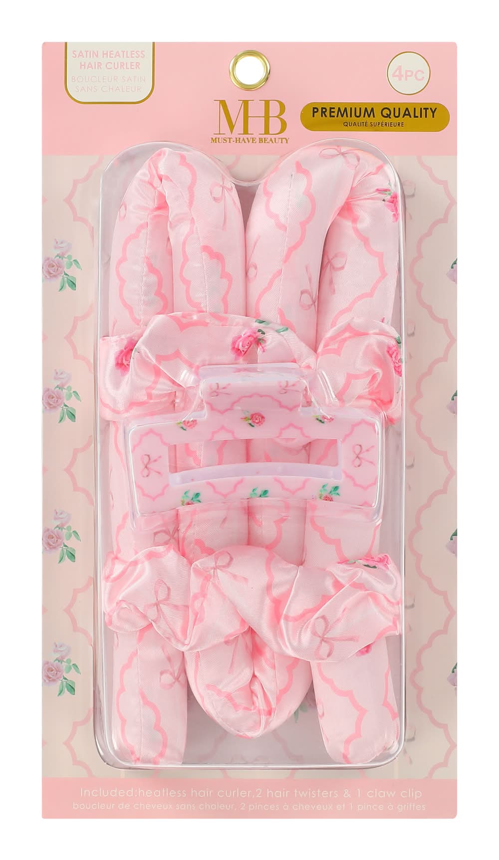 Satin Hair Curler Set 4-Pack Pink