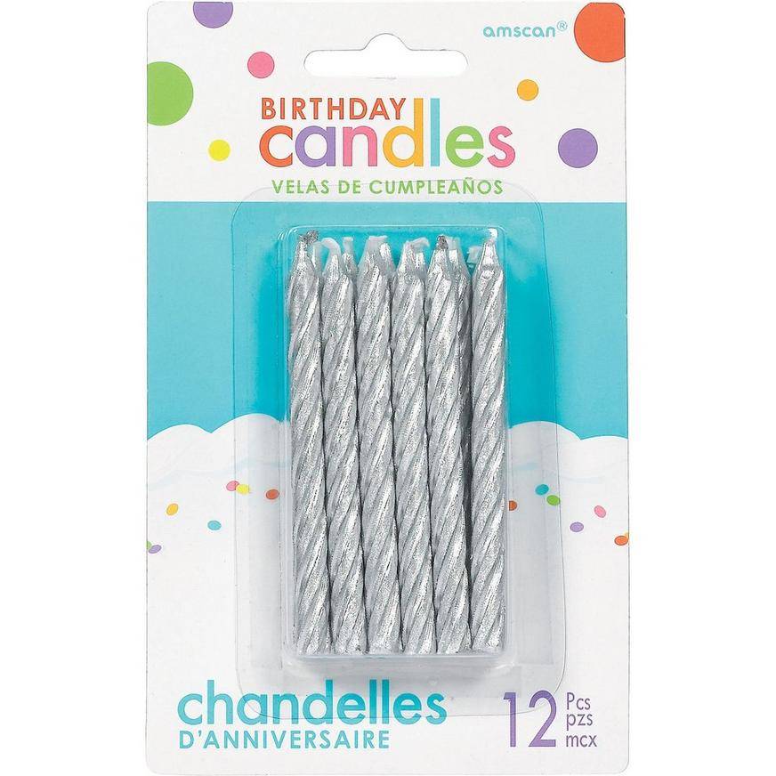 Party City Spiral Birthday Candles, Silver (12 ct)