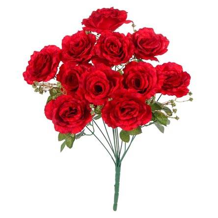Ramo de rosas abiertas con follaje rojo (1 pieza)