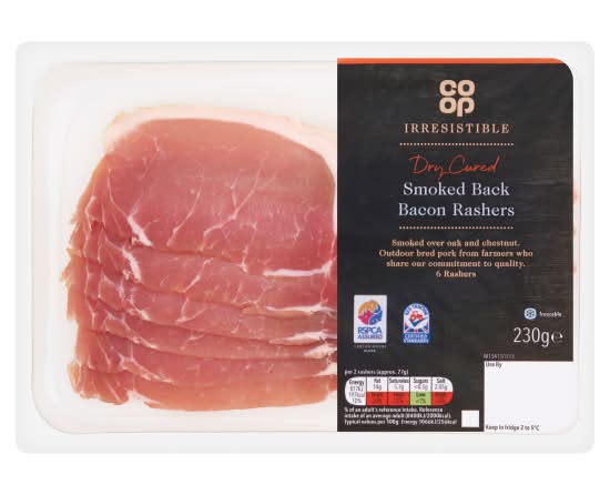 Co-Op Irresistible Air Dry Cured Smoked Back Bacon Rashers,(6 pack)