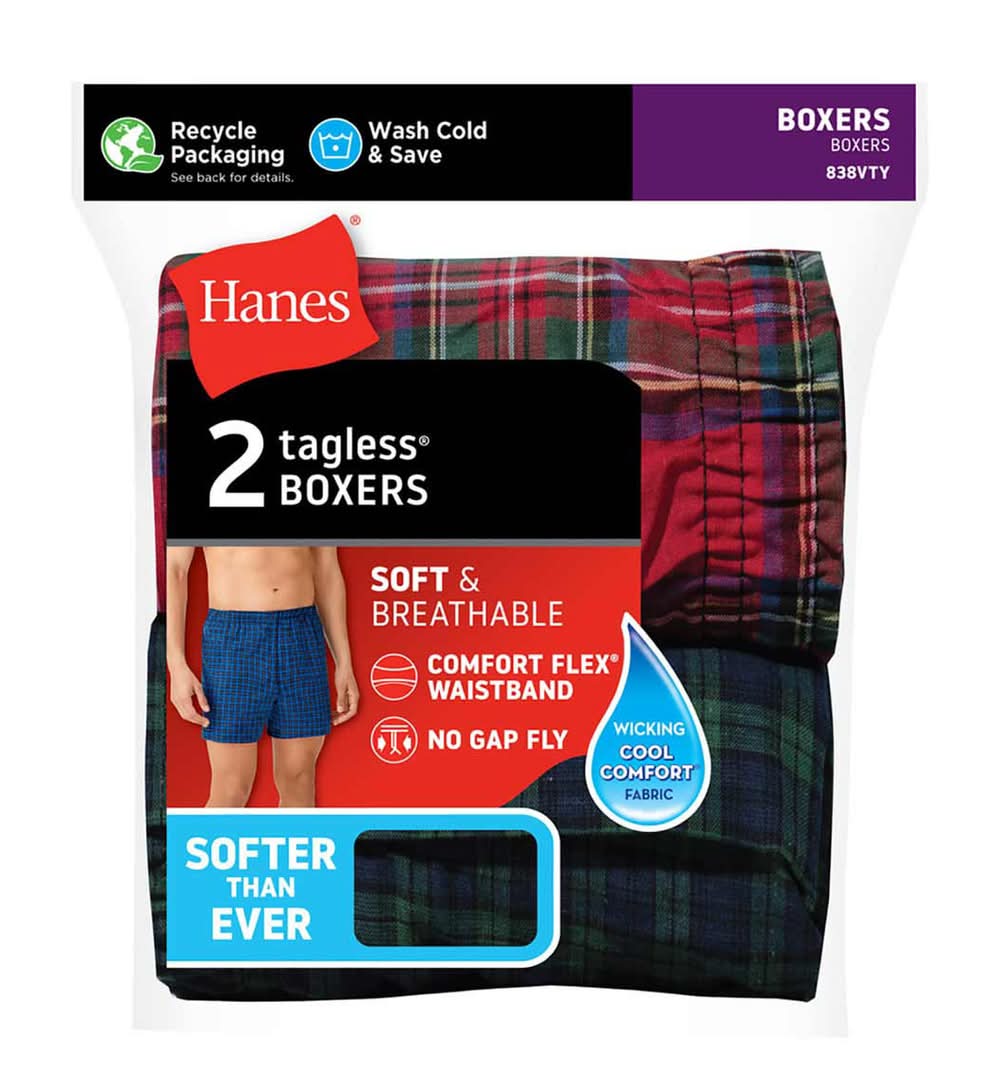 Hanes Men'S Tartan Plaid Boxers Small 2 Pk