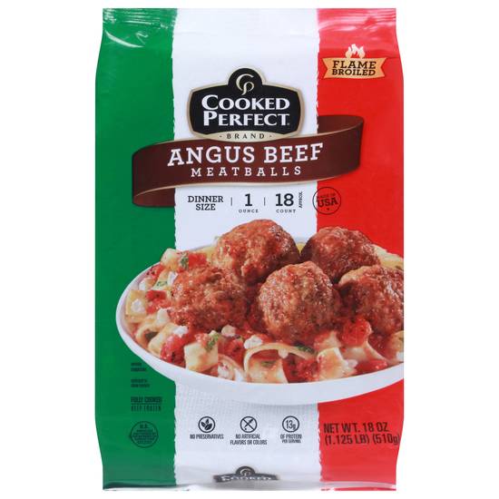 Cooked Perfect Dinner Size Angus Beef Meatballs