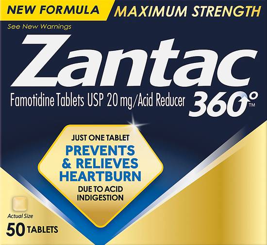 Zantac 360 Acid Reducer Famotidine Tablets Usp 20 mg (50 ct)