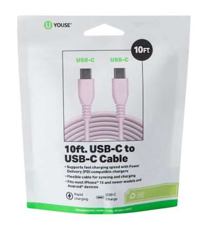 10ft USB-C To USB-C Cable Light Pink