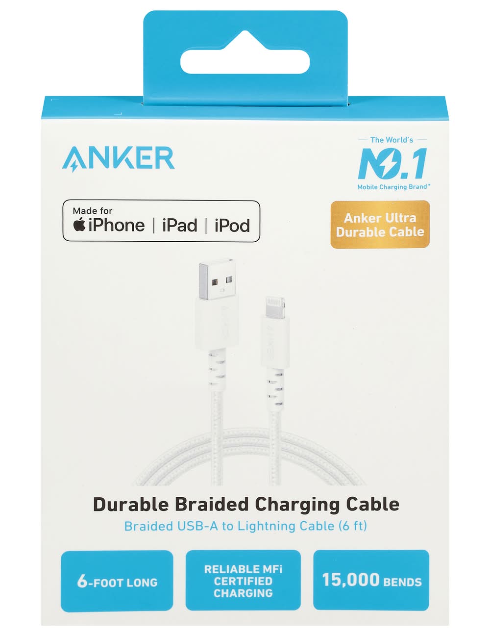 Anker Durable Braided Charging Cable, 6 ft