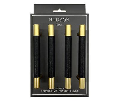 Hudson Home Gold & Faux Leather Drawer Pull Bars (4 pack)