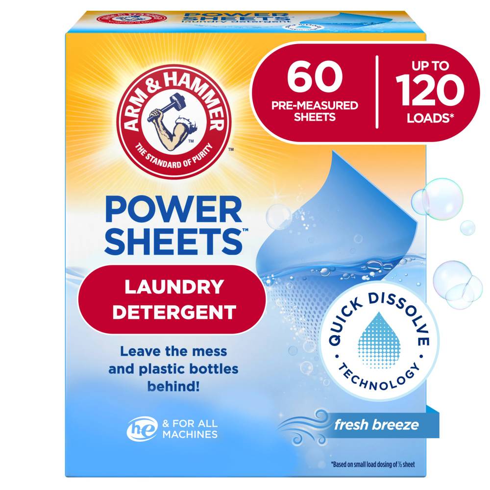 Arm & Hammer Power Sheets Laundry Detergent, Fresh Breeze (60 ct)