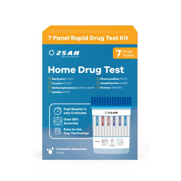 2San Home Drug Test - 7 Strip - (THC), Cocaine (COC), Methamphetamine (MET), Opiates (OPI), Phencyclidine (PCP), Amphetamine (AMP), Ecstasy (MDMA)