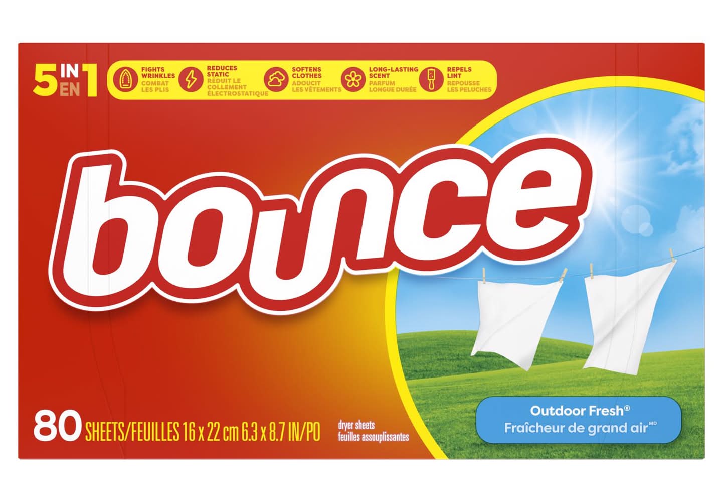 Bounce Outdoor Fresh Scent Wrinkle And Static Remover Sheets 80 Sheet 80 Pk