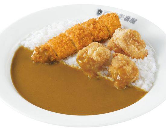 ポークカレー＋手仕込ささみカツ(1本)＋フライドチキン(3個) Pork curry with hand-made chicken tender cutlet (1 pc) and fried chicken (3 pcs)