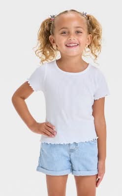 Cat & Jack Toddler Girls Ribbed Solid Knit Short Sleeve T-Shirt, 2T, White