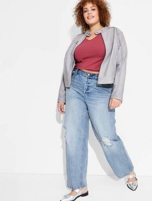 Women's High-Rise Straight Jeans - Wild Fable™ Medium Wash 17: Plus Size Denim, Cotton Blend, Stretch, 32" Inseam
