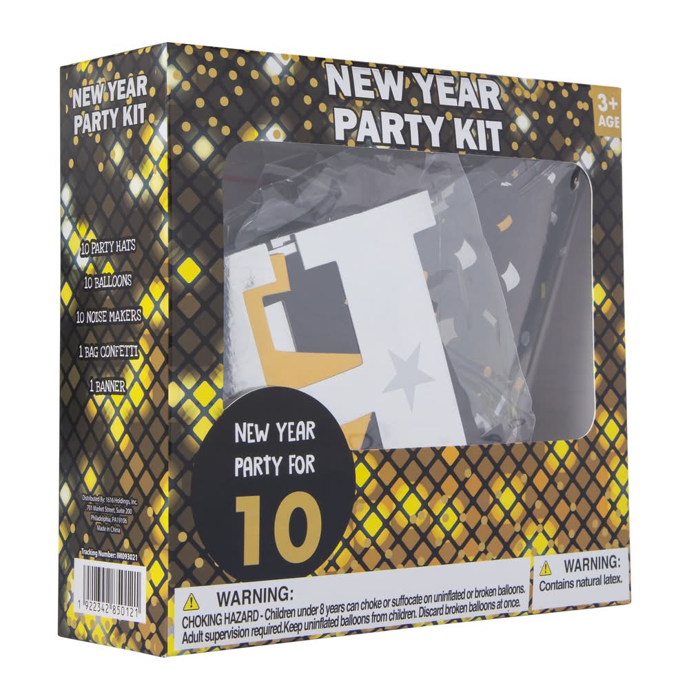 New Year Party Supplies Kit 32-Piece Black & Gold