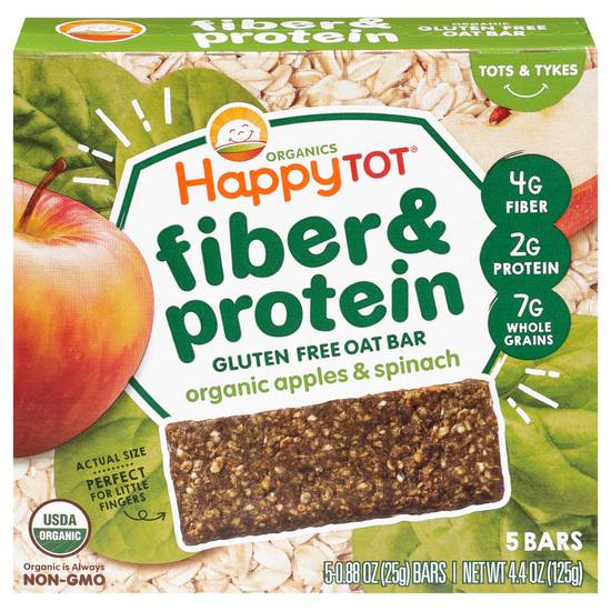 Happy Tot Organics Apples & Spinach Fiber& Protein Oat Bar ( 5 ct )