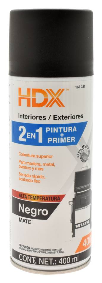 HDX · Pintura 2 en 1 alta temperatura, negro mate (400 ml)