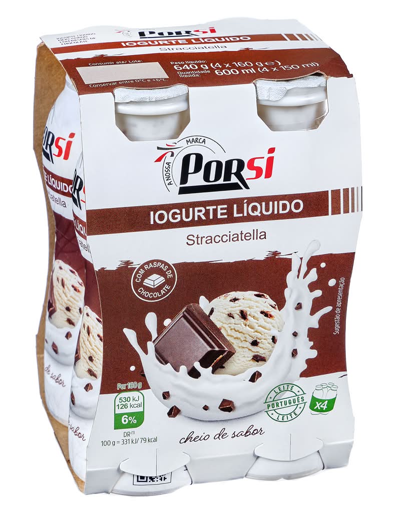 Porsi - Iogurte liquido stracciatella, embalagem de 4 x 160g