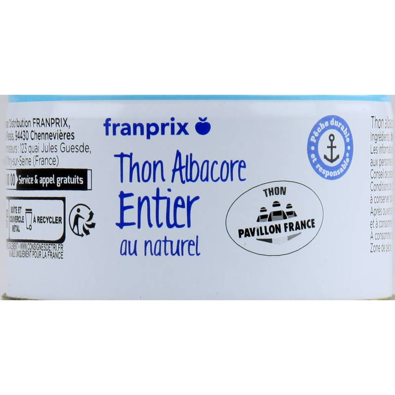 Franprix - Thon albacore entier au naturel (132g)