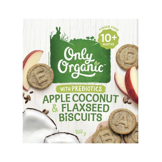 Only Organic Apple Coconut And Flaxseed Biscuit With Prebiotics 10+ Months 100g