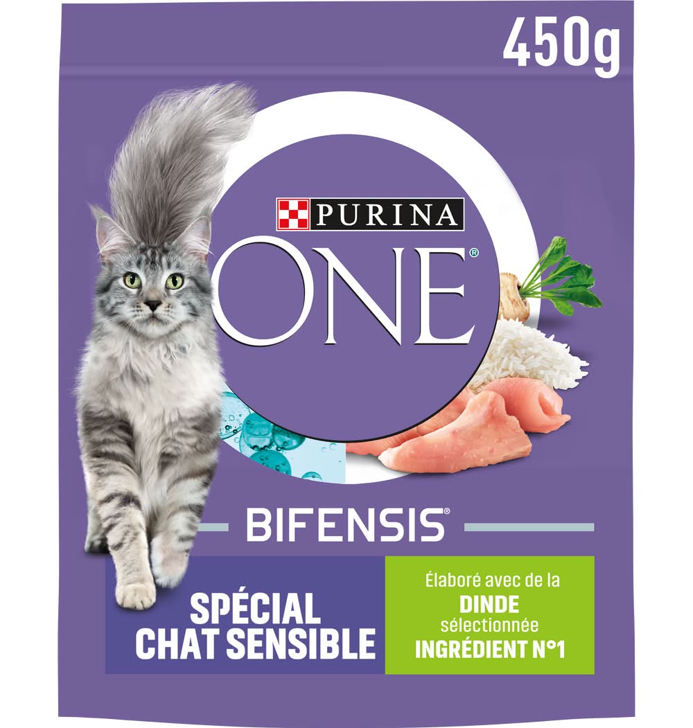 Purina One - Bifensis croquettes pour chats sensibles, dinde, Adulte (450g)