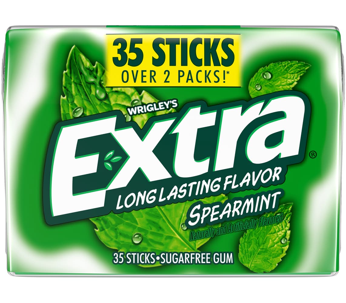 Wrigley's Extra Long Lasting Sugar Free Gum Sticks, Spearmint (35 ct)
