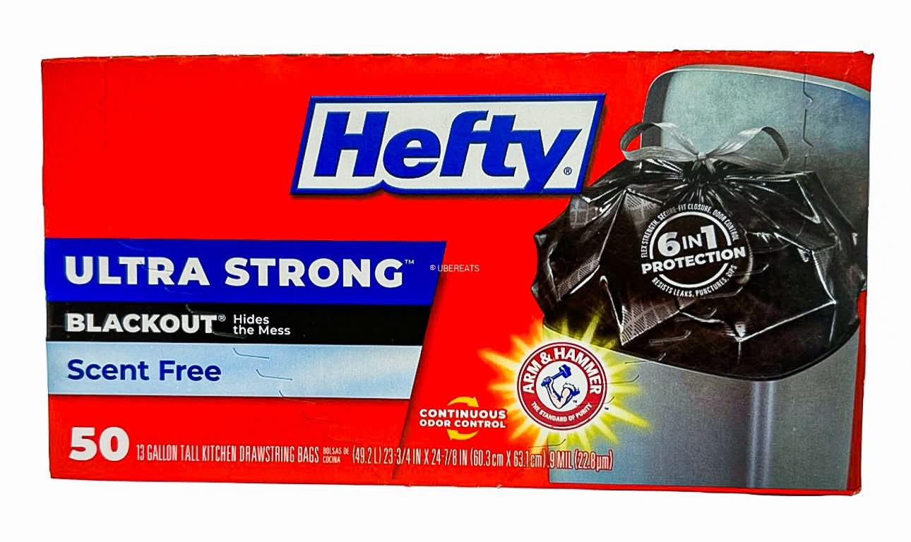 Hefty Ultra Strong Tall Kitchen Trash Bags, 60.3x63.1 cm, Black (50 ct)