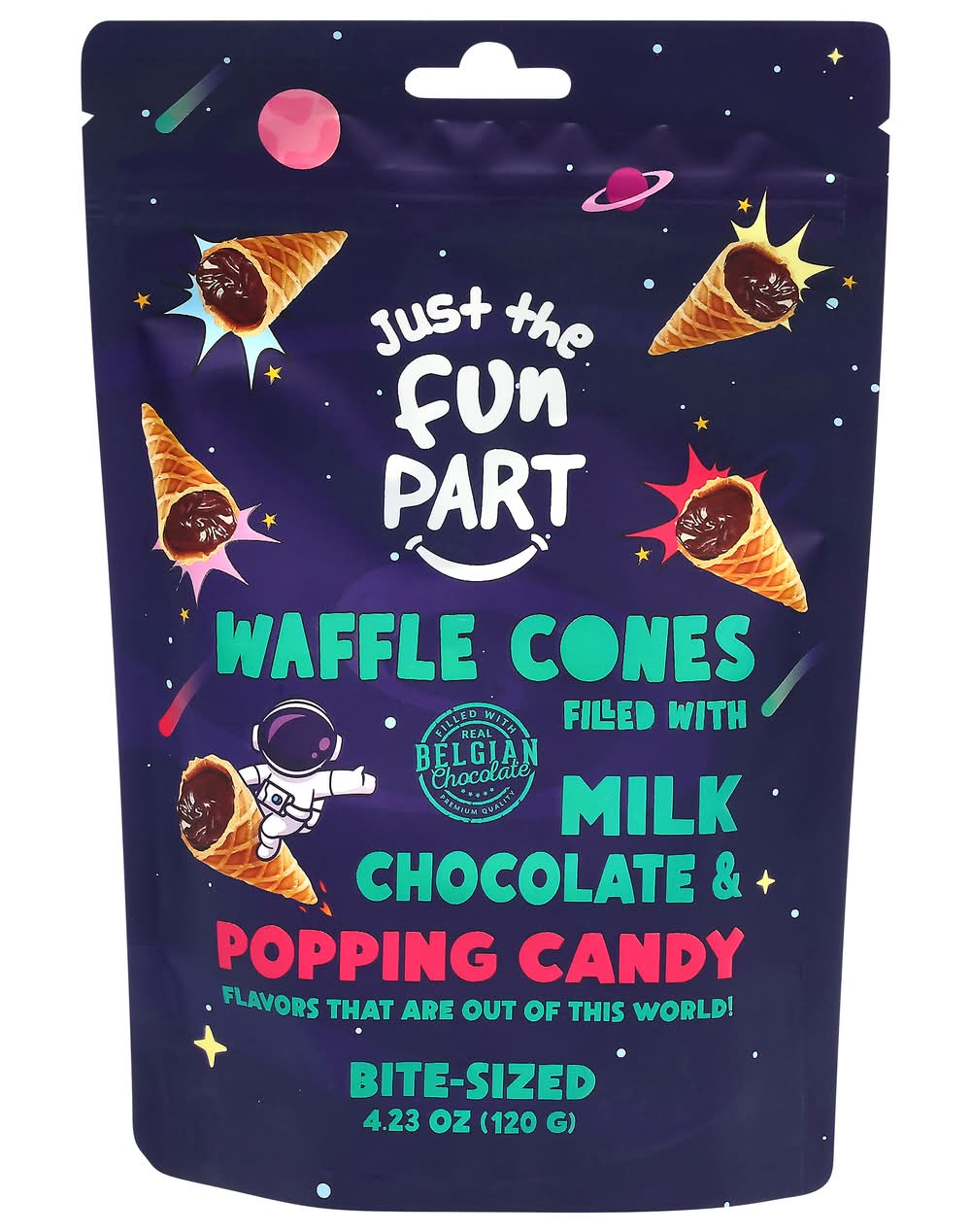 Just the Fun Part Bite Sized Waffle Cones, Milk Chocolate & Popping Candy (4.23 oz)
