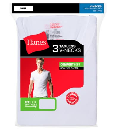 Hanes Comfortsoft Tagless V-Necks T-Shirts, White (3 ct)