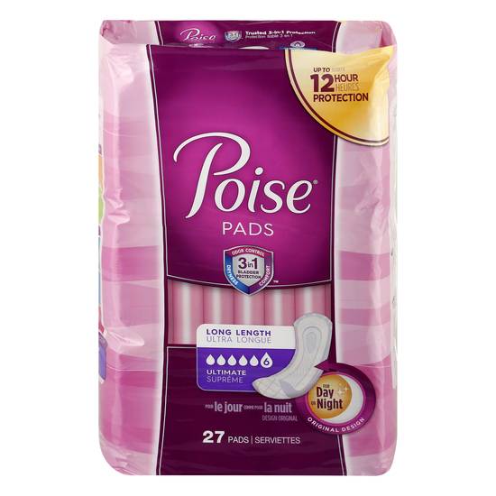 Poise Overnight Long Length Ultimate Absorbency Pads (27 ct)