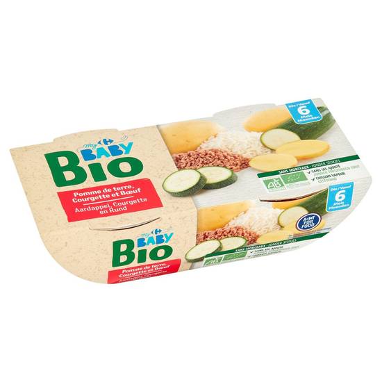 Carrefour Baby Bio Pomme de Terre, Courgette et Bœuf 6M+ 2 x 200 g