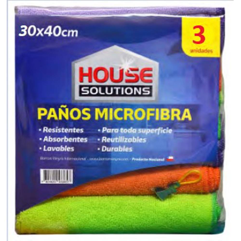 Pack paños microfibra colores 30 x 40 cm (3 u)