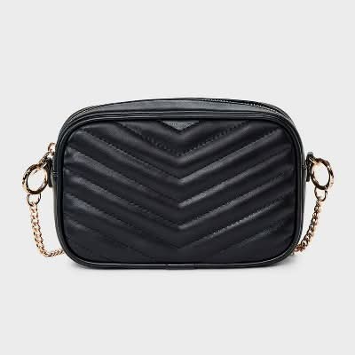 A New Day Quilted Camera Crossbody Bag, 22.83 in, Black