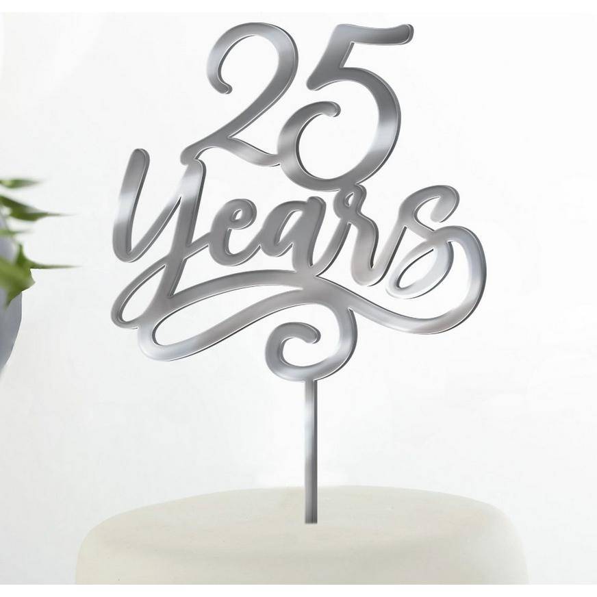 Silver 25 Years Anniversary Cake Topper