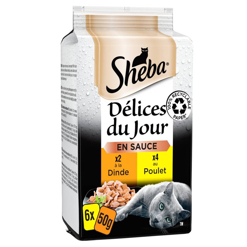 Pâtée Pour Chat Délices Du Jour A La Dinde Et Poulet En Sauce SHEBA - les 6 sachets fraîcheur