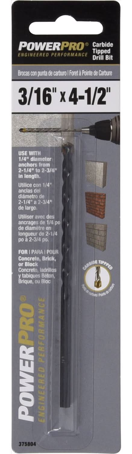 Hillman Power Pro 3/16 In. X 4-1/2 In. L Carbon Steel Drill Bit 1 Pk