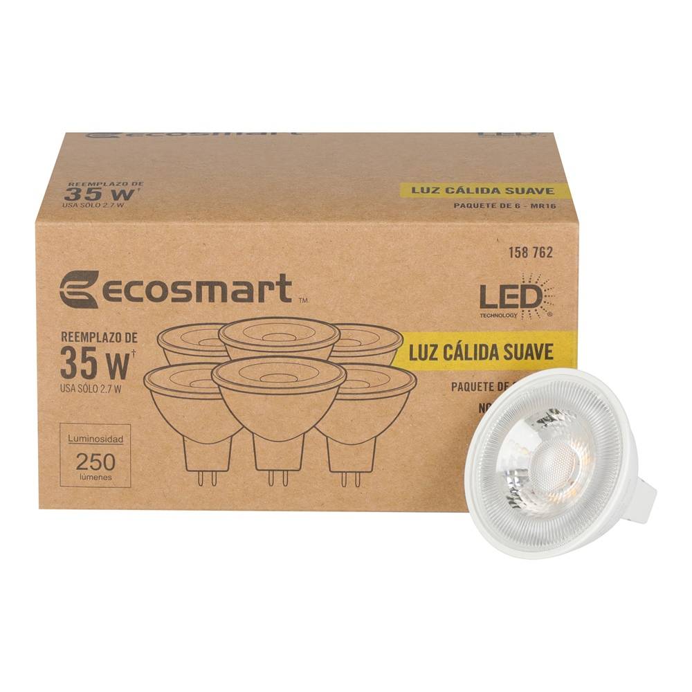 Ecosmart foco led mr16 2.7 watts luz amarilla (6 piezas)
