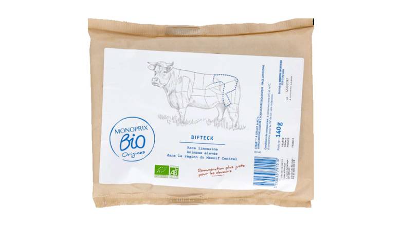 Monoprix Bio Origines Bifteck de boeuf Bio L'hebdopack de 1, 140 g